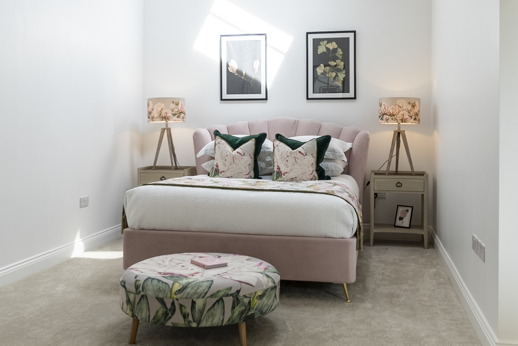 Modern styled bedroom with luxury cushions and neutral decor